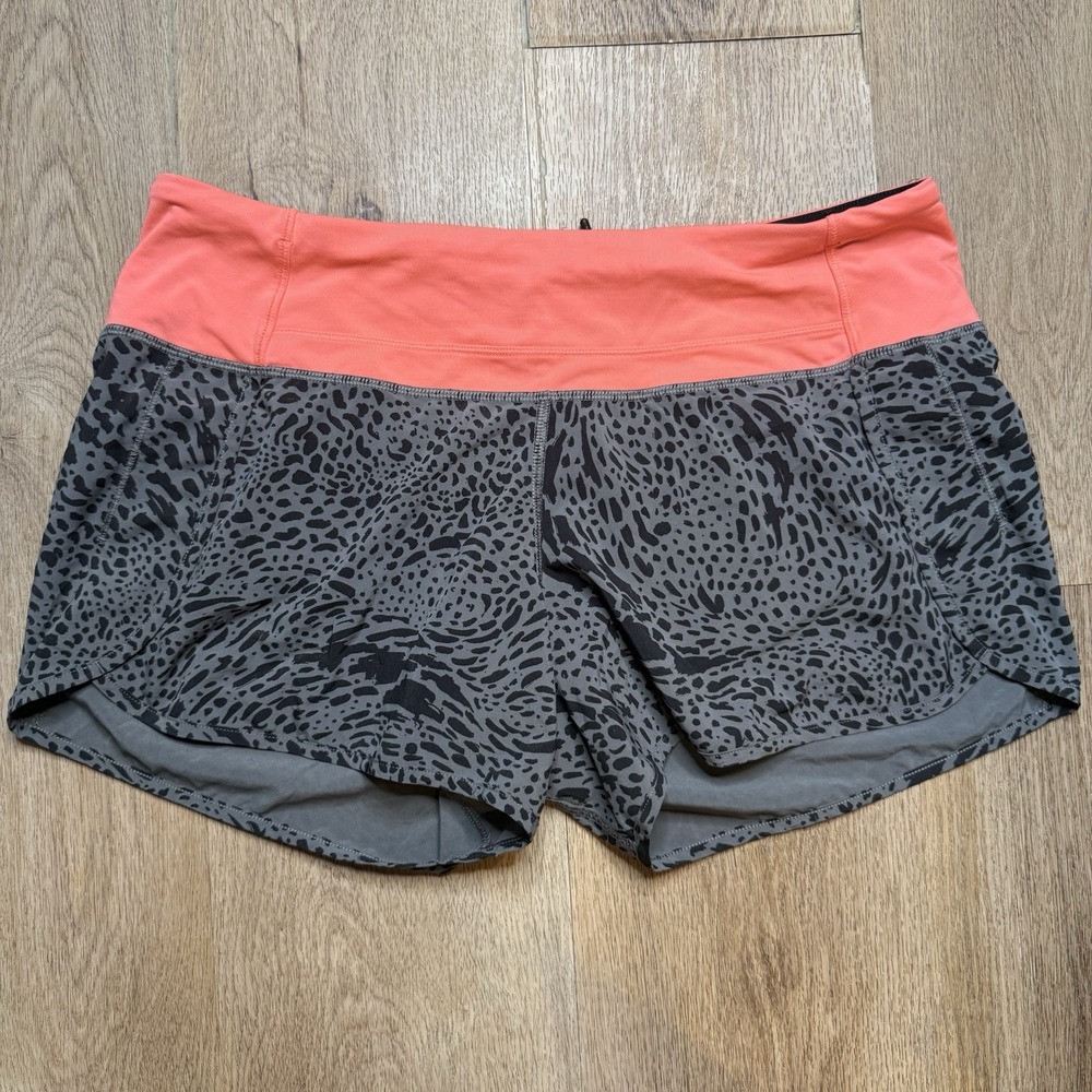 Lululemon | Run Times Animal Print Neon Orange Gray Mid Rise Running Shorts 8